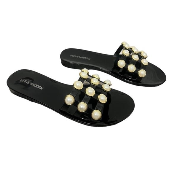 Steve Madden Black Jelly Slide Sandals With Pearl Accents - Size 41 - Picture 6 of 13